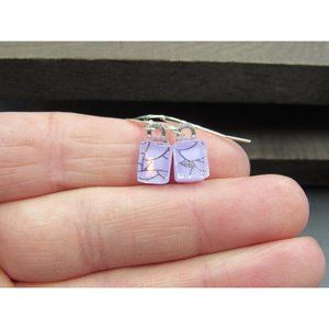 Sterling Silver Small Purple Resin Odd Design Dangle Earrings
